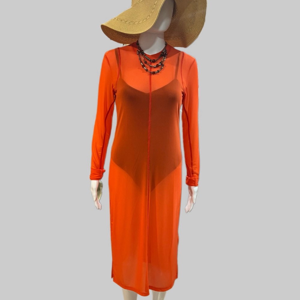 BOBBLEHAUS Orange Long Sleeve Sheath Dress